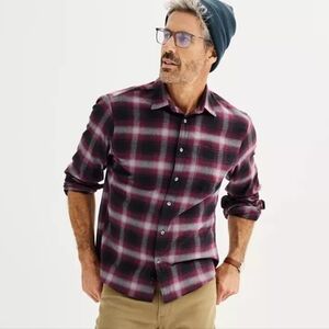 NWOT Apt. 9 Men's Plaid Button-Up Shirt - Wine, Gray, and Black XXL